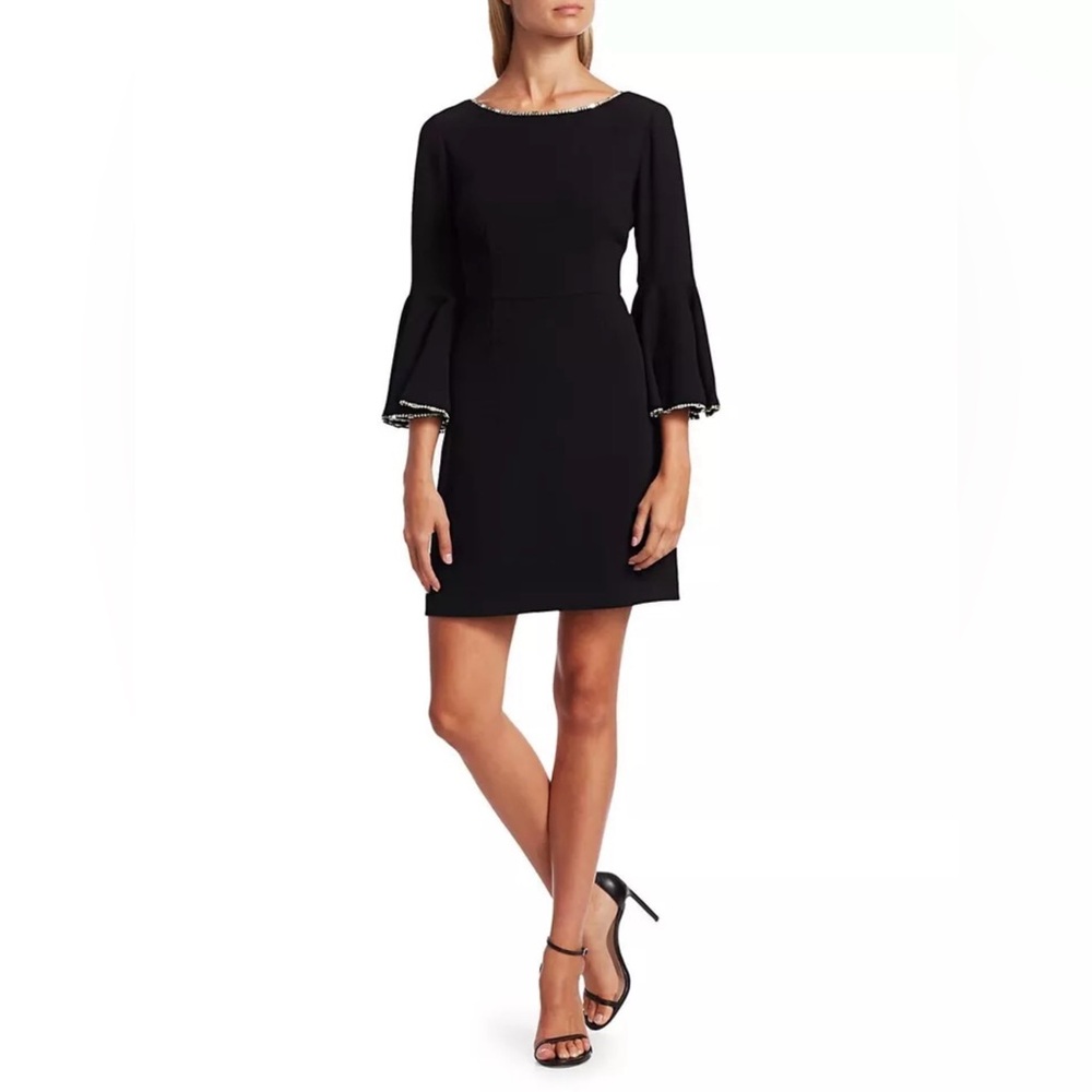 Trina Turk Bromely Sheath Dress Bell Sleeves Jeweled Women’s Black Size 8